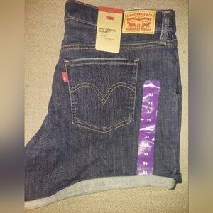 Levi's Dark Blue Denim Mid-Length Shorts with Signature Patch